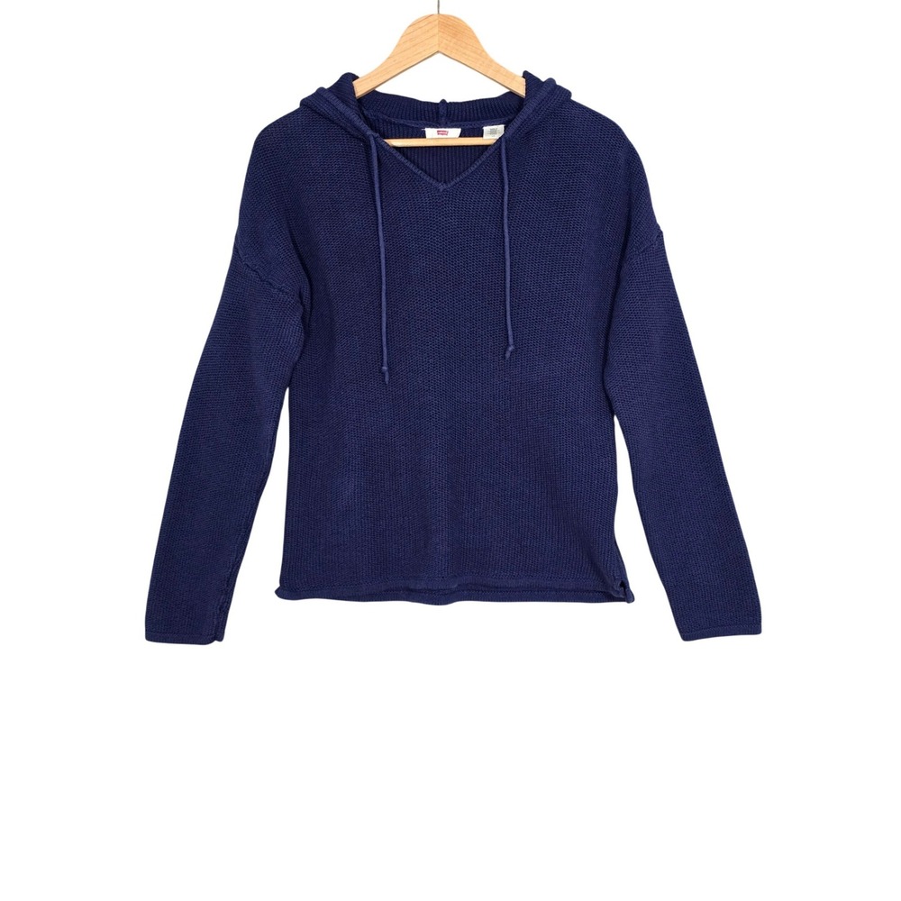 Levi's Women's Navy Blue Cotton Knit Long Sleeve Pullover Hoodie Large
